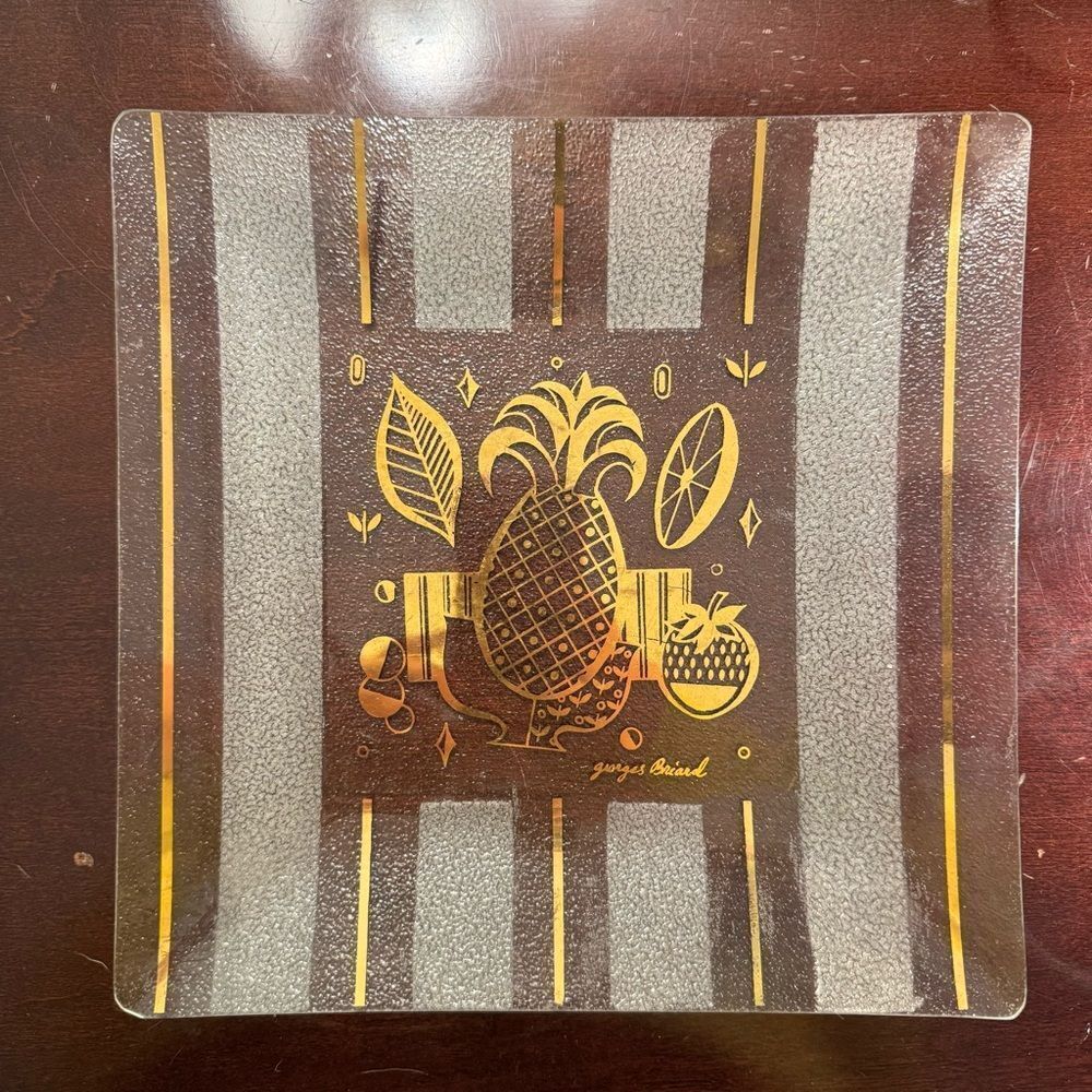 Vintage Mid Century MCM Georges Briard Gold Pineapple Glass Dish